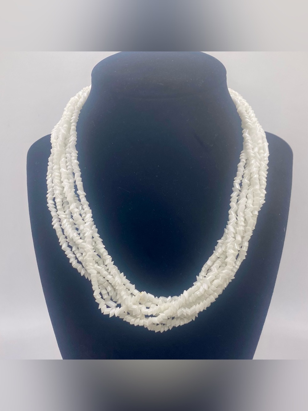 Vintage Estate 8-Strand White Milk Glass Bead Torsade Necklace – 16”